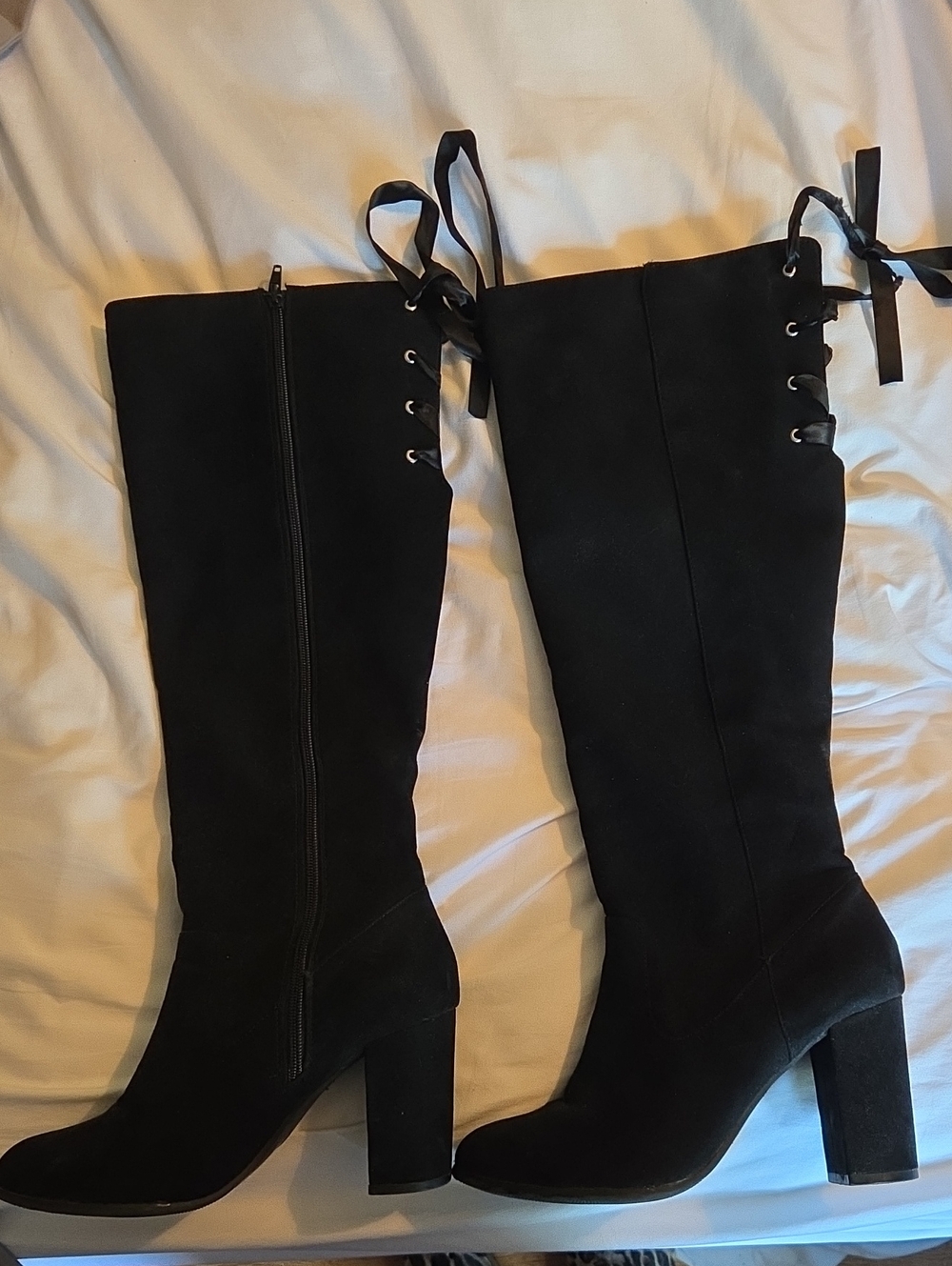 JustFab Black Over-the-Knee Lace-Back Block Heel Boots